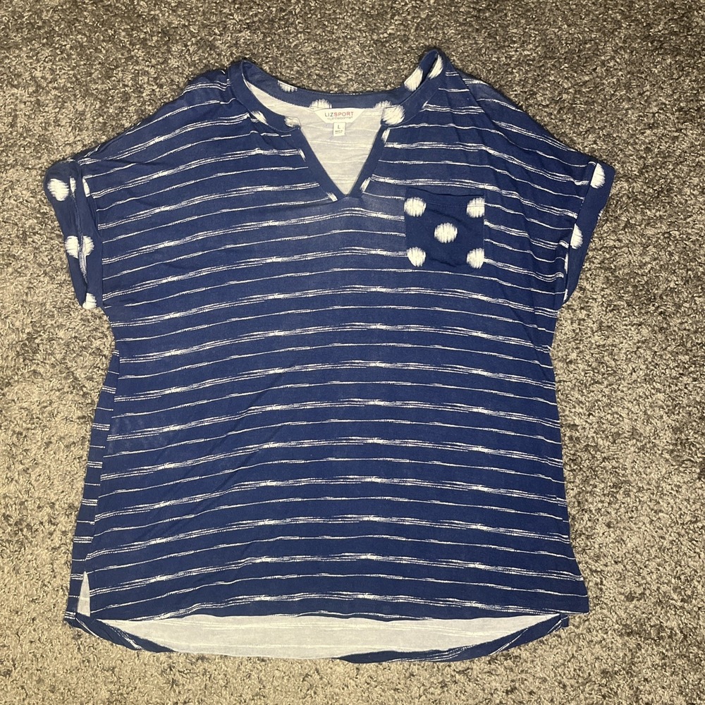 Blue And White Live Sport By Liz Claiborne V-Neck T-Shirt Size Large - Picture 1 of 6